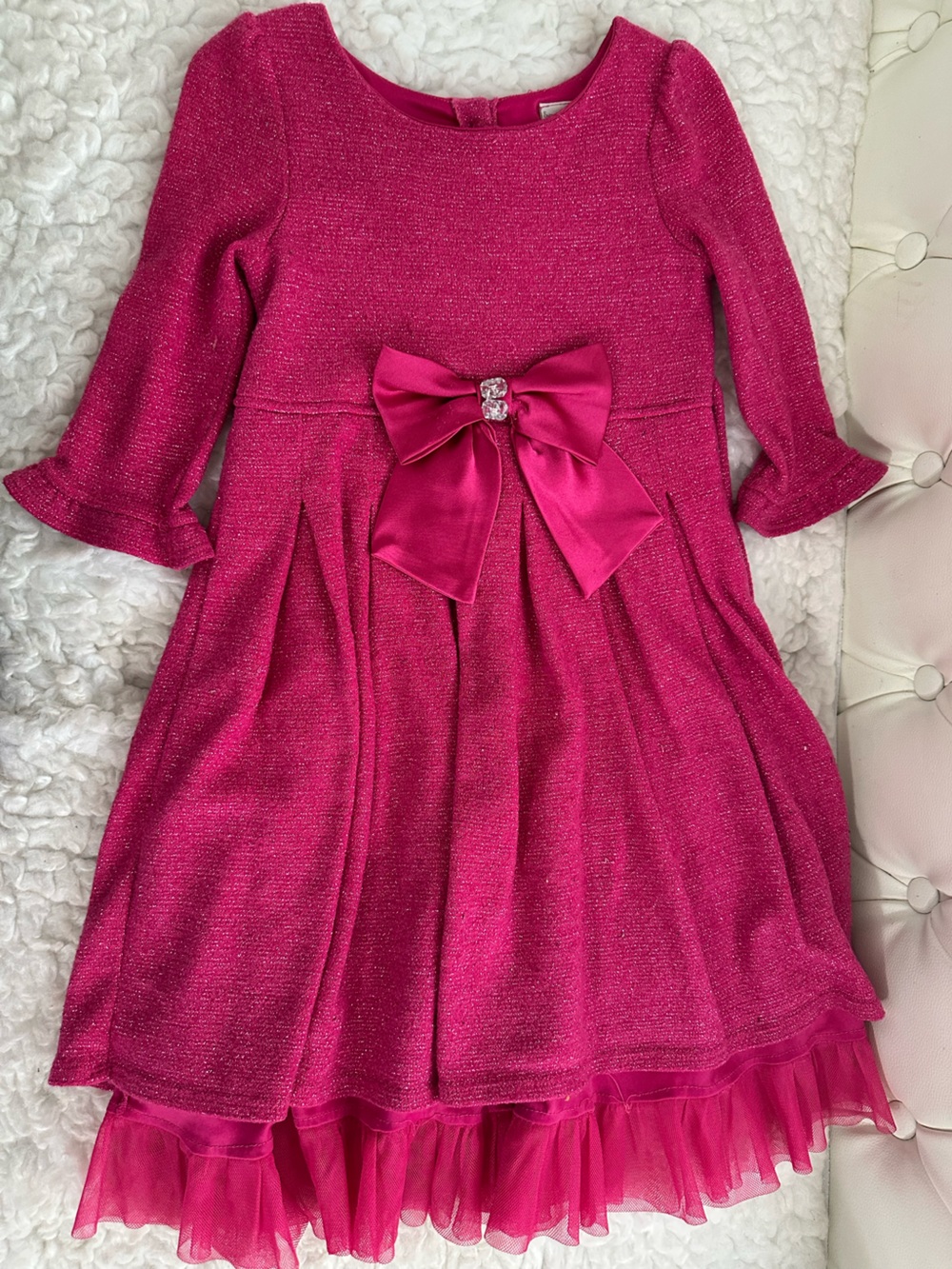 Sweet Heart Rose Hot Pink Glitter Bow Party Dress